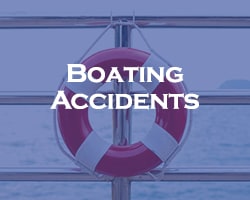 Boating Accidents - blue overlay on a life preserver hanging on the railing of a boat