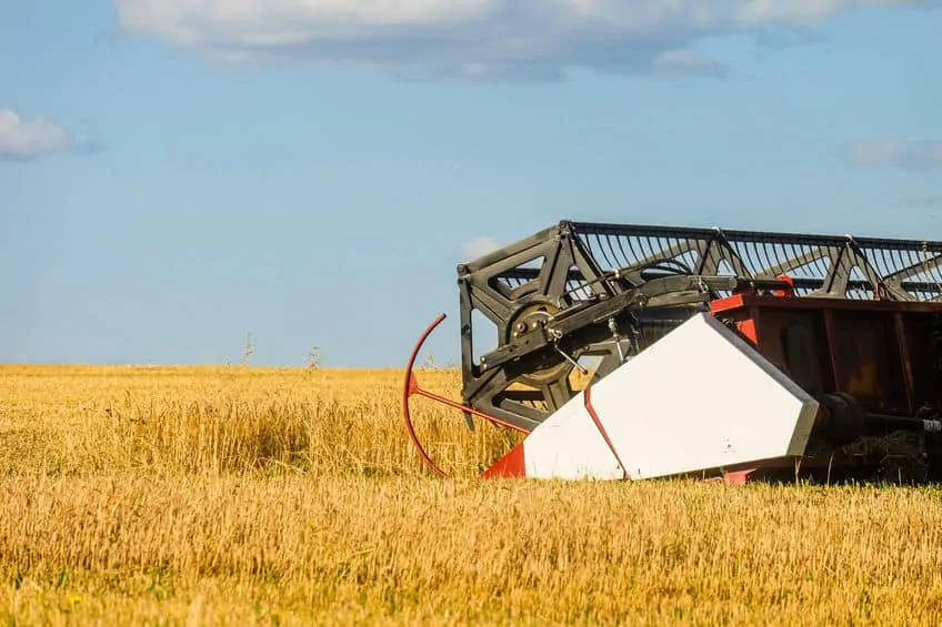 Cutter platform at work. Reaping machine.
